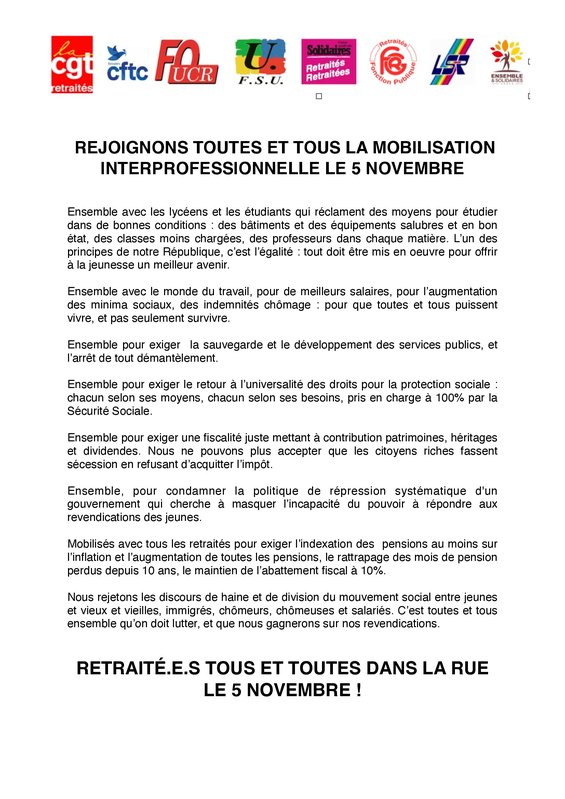 2026 - 10 - 21 - Appel à la Mobilisation Interprofessionnelle du 5 Novembre